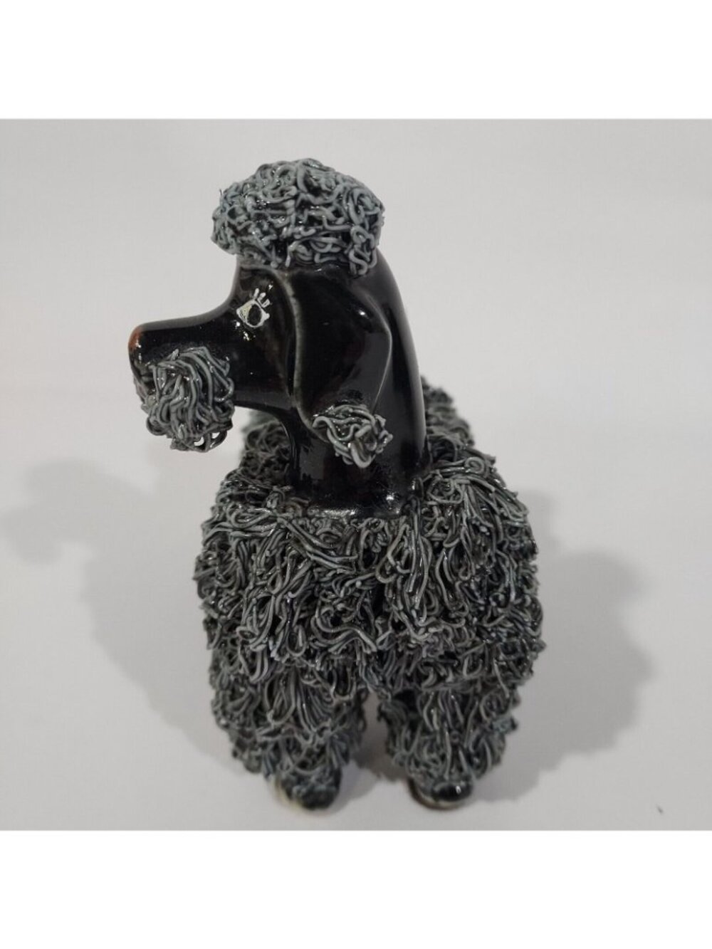 MCM Spaghetti Poodle Standing Dog Figurine Black Base Gray Fur 1950's - Picture 8 of 14